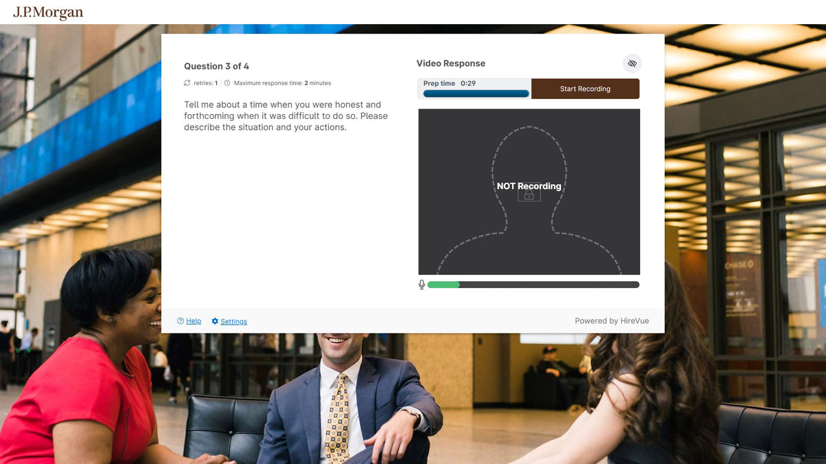 JPMorganChase 2027 Commercial and Specialized Industries Summer Analyst HireVue Video Interview A Time You Were Honest When It Was Difficult