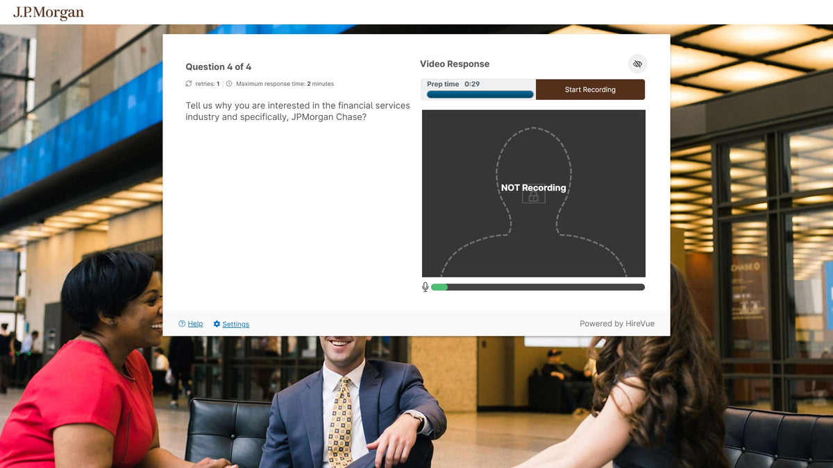 JPMorganChase 2027 Commercial and Specialized Industries Summer Analyst HireVue Video Interview Why Financial Services and Why JPMorgan Chase